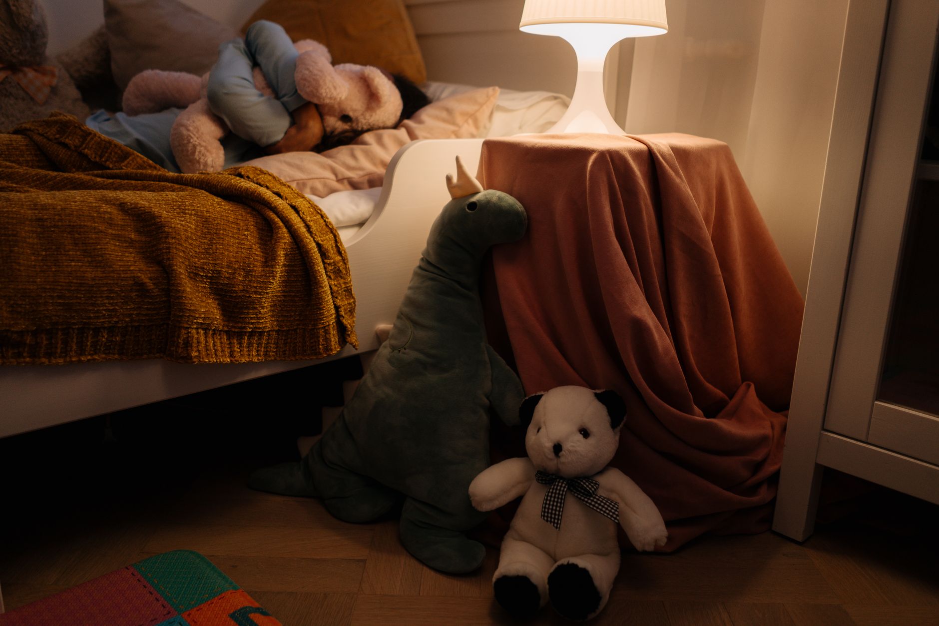 stuffed toys on the floor